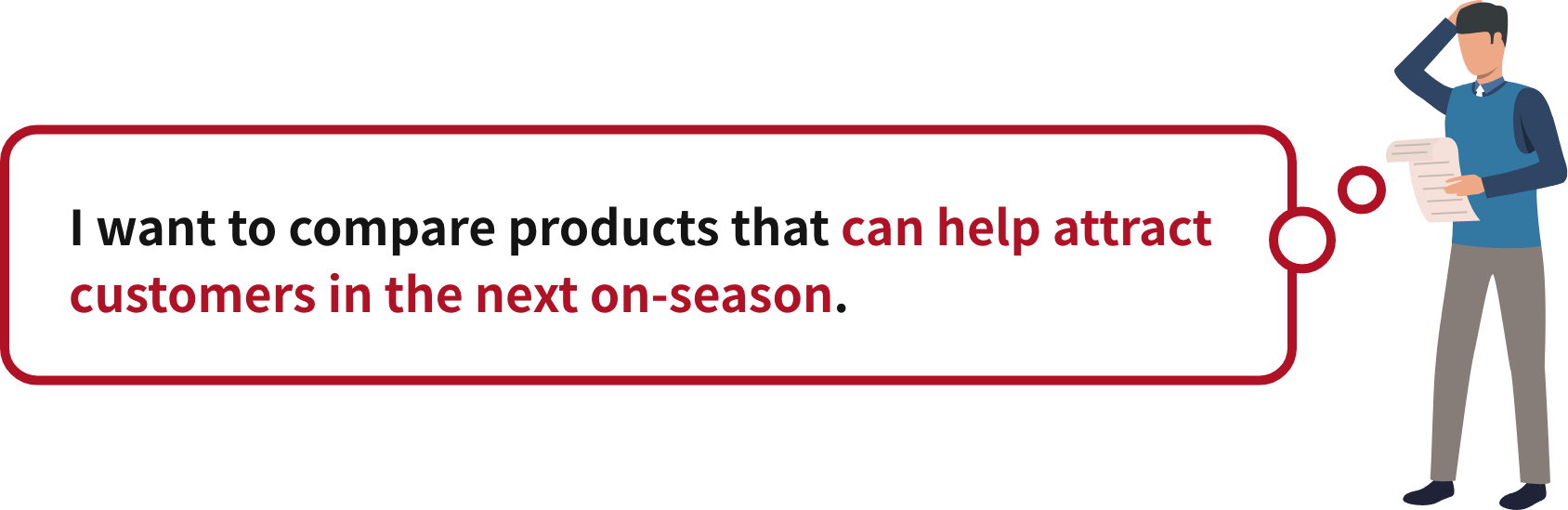 I want to compare products that can help attract customers in the next on-season.